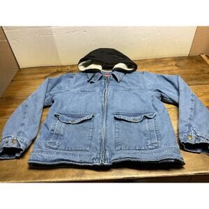 Vtg Wrangler Men's Sherpa Hooded Denim Jacket Blue Size Medium Casual Chore Barn